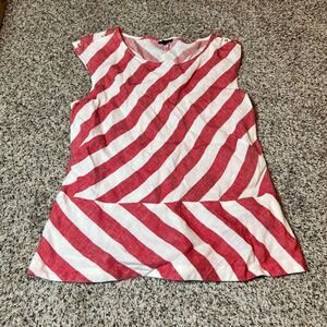 Talbots Striped‎ Sleeveless Top Gold Button Detail Casual Blouse Size 12